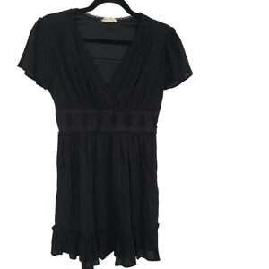 Altar'd State Black Swiss Dot Embroidered Waist Ruffle Mini Dress Women's M